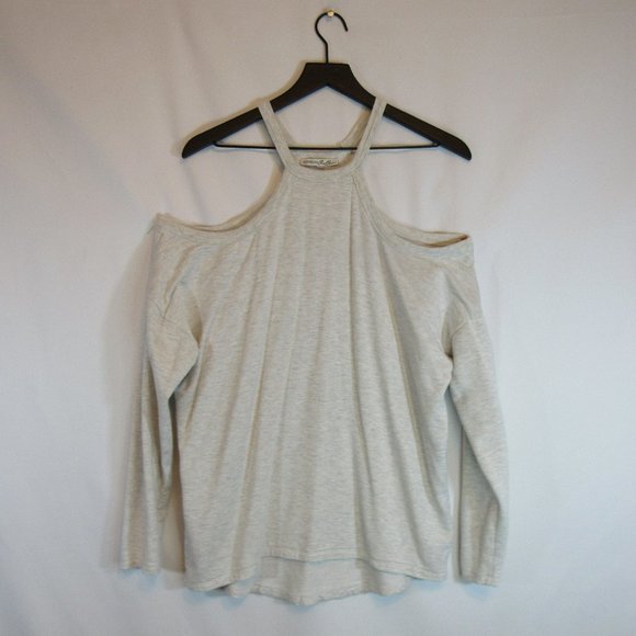Express Tops - Express One Eleven Light Gray Cold Shoulder Cut Out Sweater Top